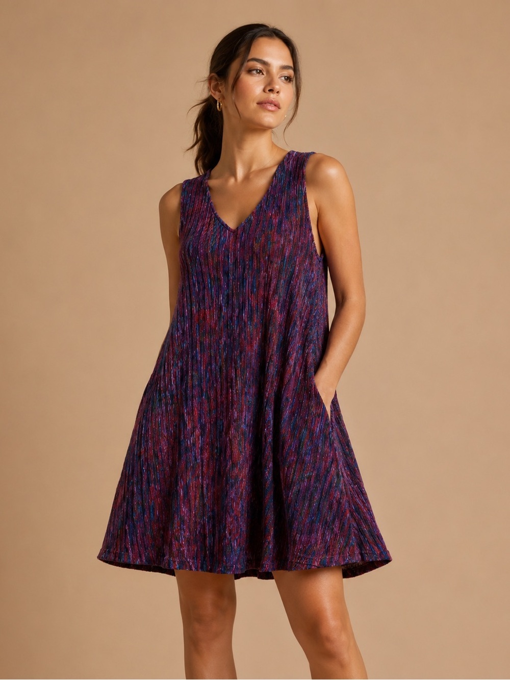 Nicole Miller Studio Purple Metallic Pleated Swing Dress Size 8